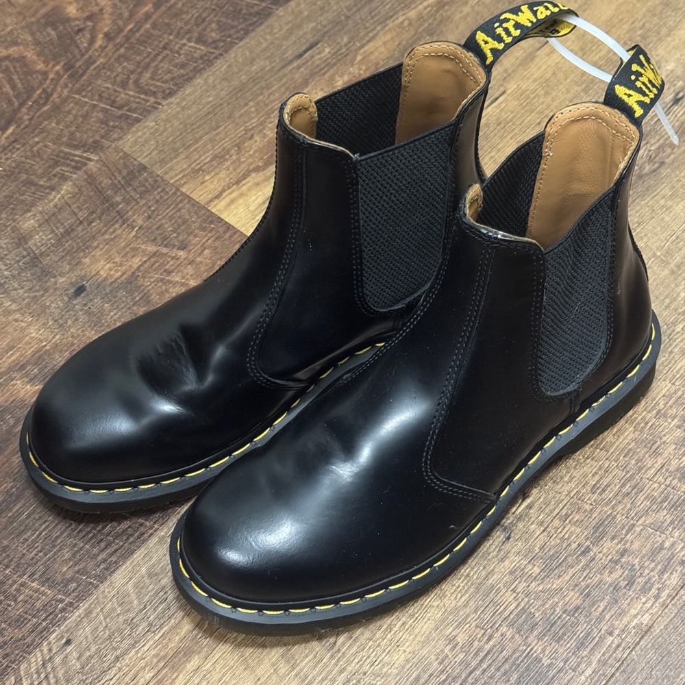 Dr. Martens Black Leather Chelsea Boots with Yellow Stitching